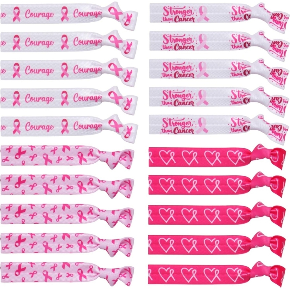 Pink and White Awareness Hair Ties